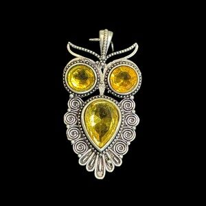Elegant Silver Owl Pendant with Yellow Accents